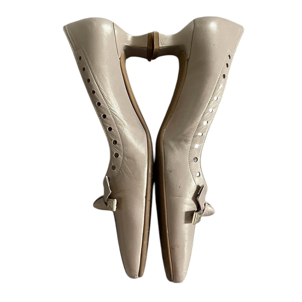 Stewart Weitzman beige bow tie block low heel shoes leather sz 9 - Picture 6 of 7